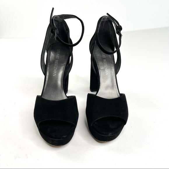 Stuart Weitzman Suede Peep Toe Strap Platform - Picture 2 of 15